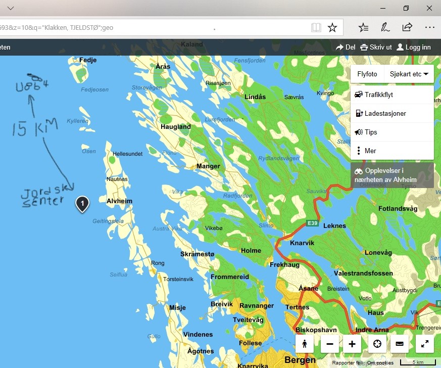Jordskjelv 3.8-15km fra U-864